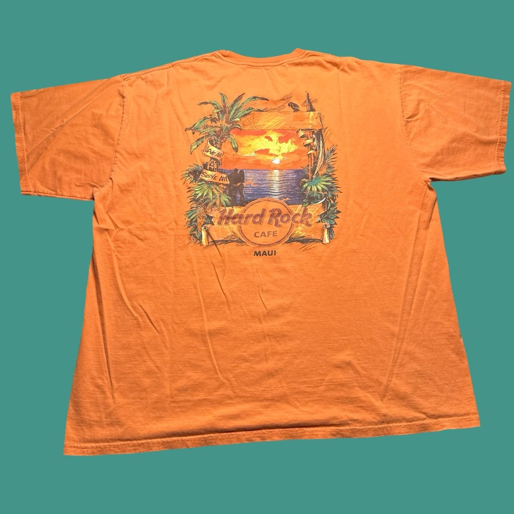 Hard Rock Cafe Maui T Shirt XXL Orange Sunset Tropical Graphic Nature Beach